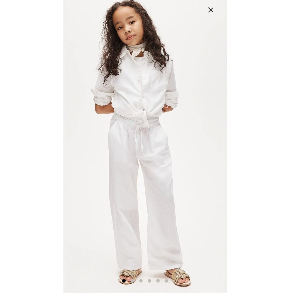 NWT Crewcuts Girls' Soleil Pant in Linen-Cotton Blend White 8